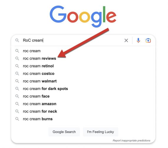 Screenshot of Google's autocomplete for 