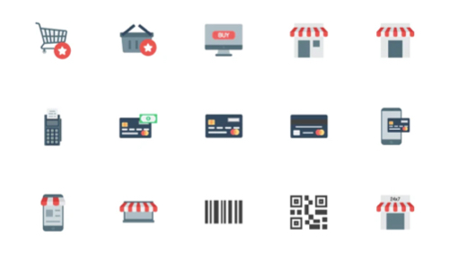 Icons screenshot of 160 flat e-commerce icons