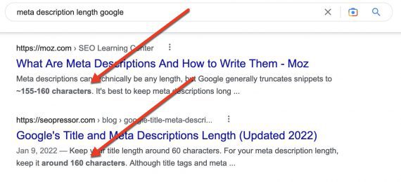 Screenshot of two Google search snippets with bold words