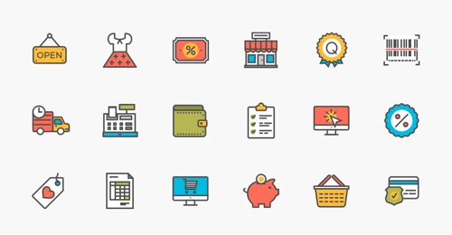 Screenshot of icons from 38 Flat-Line Ecommerce Icons