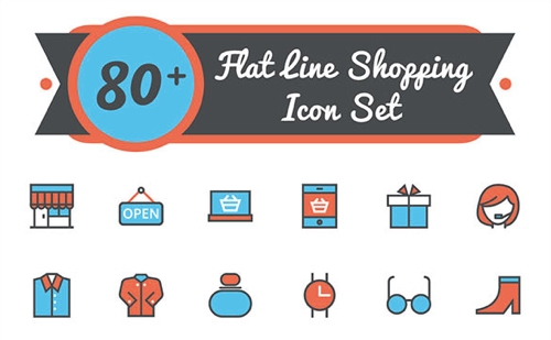 Screenshot of icons from 80+ Free Vector Flat Shopping Line Icon Set