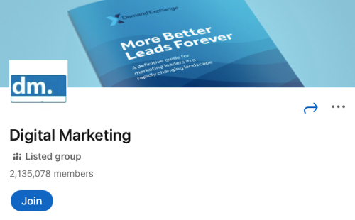 Page d'accueil du groupe LinkedIn sur le marketing numérique