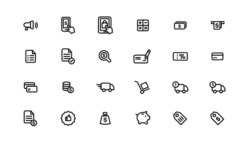 Une capture d'écran des icônes du pack d'icônes E-Commerce