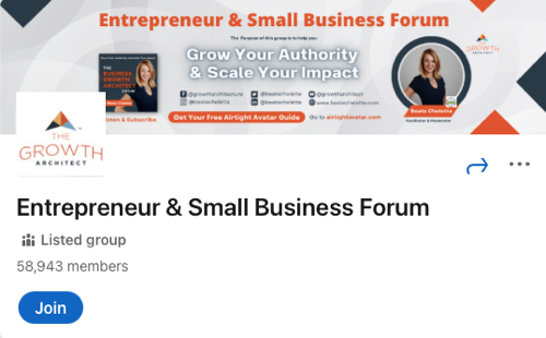 Page d'accueil du Forum des entrepreneurs et des petites entreprises du groupe LinkedIn
