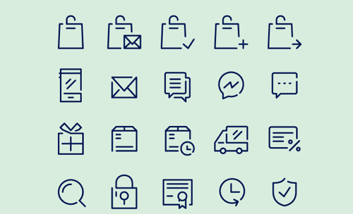 Screenshot of icons from the free eCommerce icon set