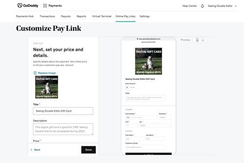 Screenshot of paid domains homepage