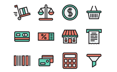 Screenshot of the icons from the Flat & Stroke free e-commerce icon set