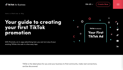 Page d'accueil TikTok pour les entreprises