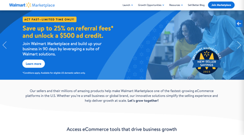 Walmart Marketplace Home Page