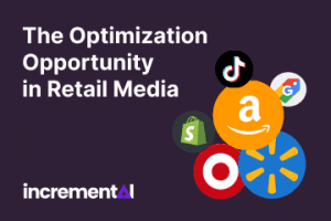 Text "The Optimization Opportunity in Retail Media" with logos of Amazon, Target, and other marketplaces