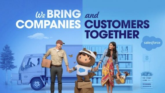 Screenshot of a 2019 Salesforce ad reading, "We bring companies and customers together."