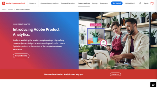 Página de inicio de análisis de productos de Adobe