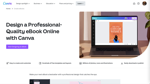 Web page on Canva describing ebook tools