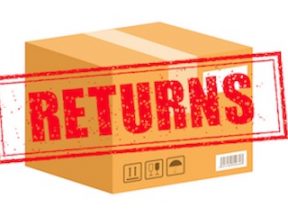 Photo of a shipping box with "Returns" stamped on it
