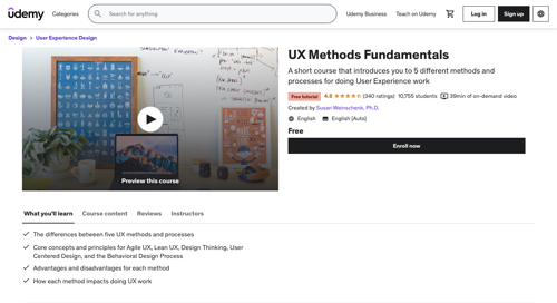 Home page of Udemy - UX Methods Fundamentals