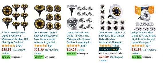 Private labeled solar lights listed on Amazon