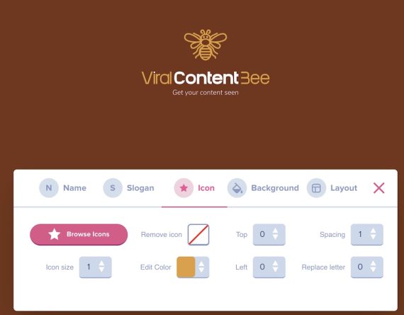 screenshot of "Viral content Bee" logo at Brandmark.io.