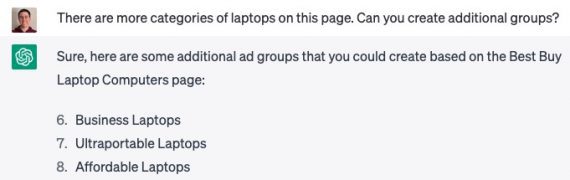 ChatGPT's response to the prompt: There are more categories of laptops on this page. Can you create additional groups?