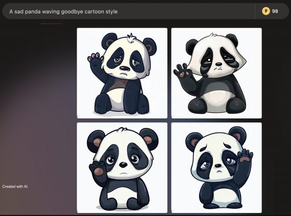 4 images of cartoon looking pandas with frowns