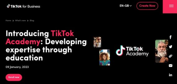 Home page of TikTok Academy