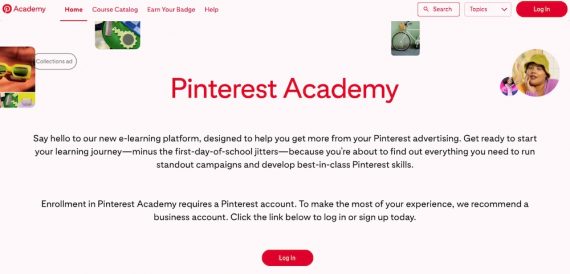 Home page of Pinterest Academy