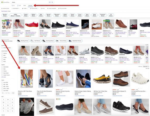 Screenshot of Bing's free product listings.