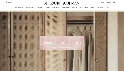 Home page of Bergdorf Goodman's Conscious Closet