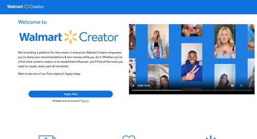 Web page for Walmart Creator