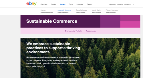 Home page of eBay's Sustainable Commerce