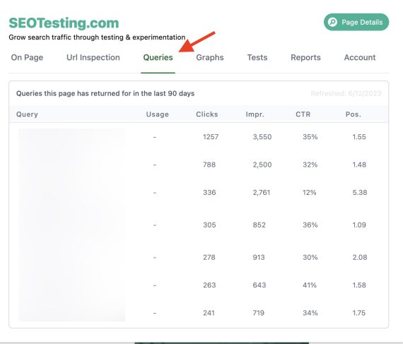 Performance stats report in SEOTesting.com