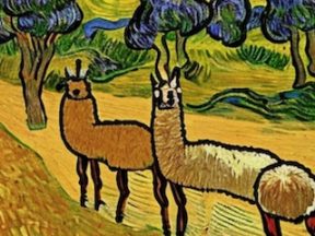 Screenshot of a painting of two llamas