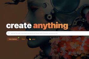 Text reading "create anything" from Mage's home page