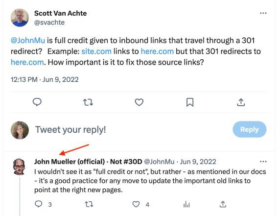 Screenshot of John Mueller's tweet