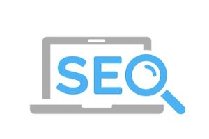 Illustration of the text "SEO" in front of a laptop screen