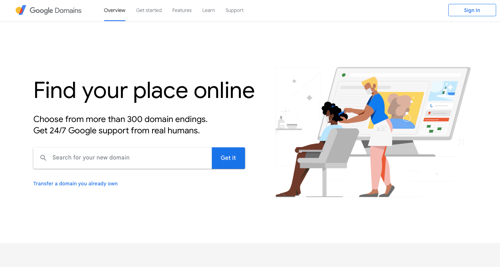 Home page of Google Domains