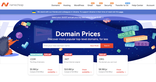 Home page of Namecheap