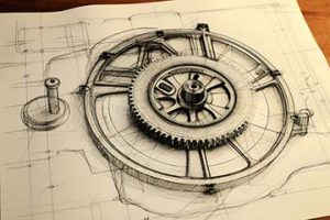 Drawing on paper of a mechanical flywheel