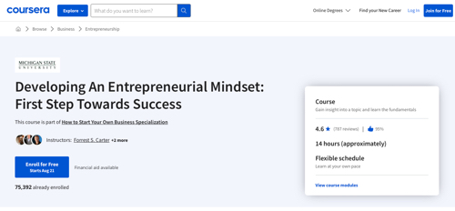 Home page: Developing An Entrepreneurial Mindset: First Step Towards Success. Michigan State University.