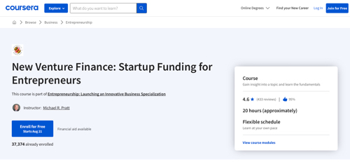 Home page: New Venture Finance: Startup Funding for Entrepreneurs. University of Maryland.