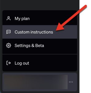 ChatGPT drop-down menu for selecting custom instructions