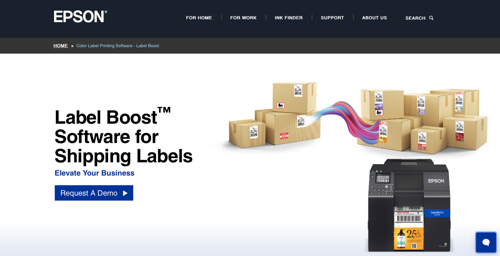 Web page on Epson's site for Label Boost software