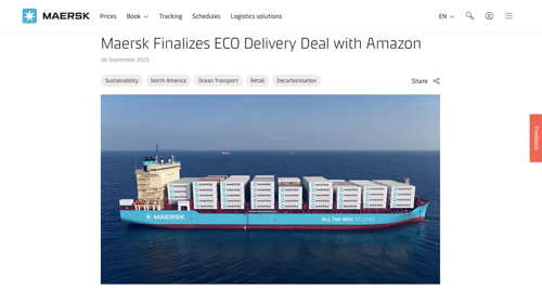 Web page on Maersk announcing the Amazon deal