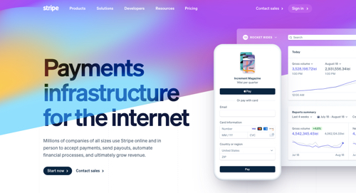 Home page for Stripe