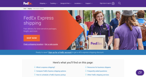 Home page of FedEx Express