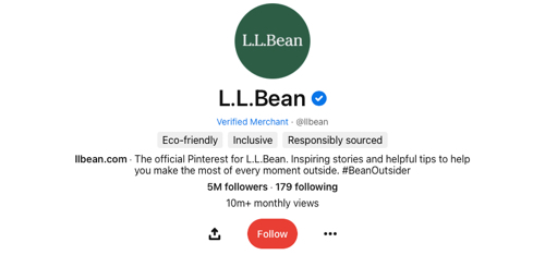 L.L.Bean's Pinterest page