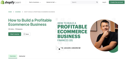 Home page of Shopify's "How to Build a Profitable Ecommerce Business"