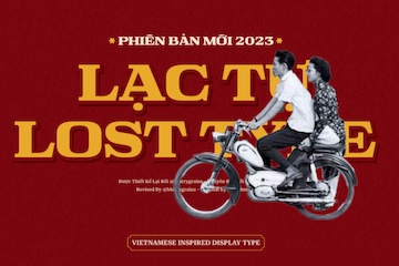 Screenshot from Lost Type home page of font letters and man/woman on motorcycle