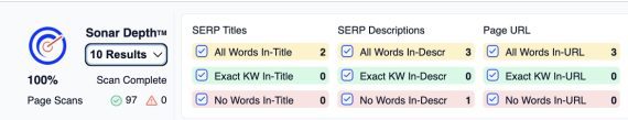 Screenshot from SERP Sonar of word info for organic listings in a results page.