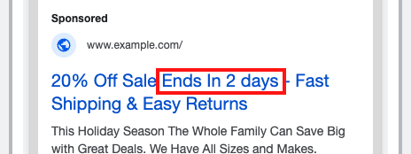 Sample countdown ad with the headline "... Ends In 2 days..."