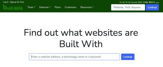 Screenshot of Built With's home page